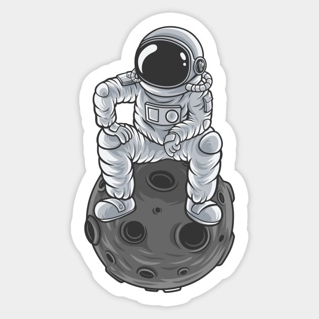 astronaut is thinking something while sitting on the moon Sticker by Fun Purchase